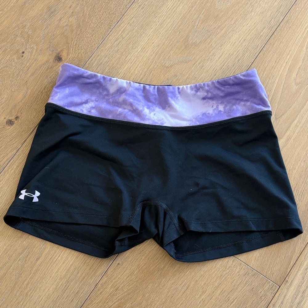 Under Armour Women's Black Shorts with Purple Waistband